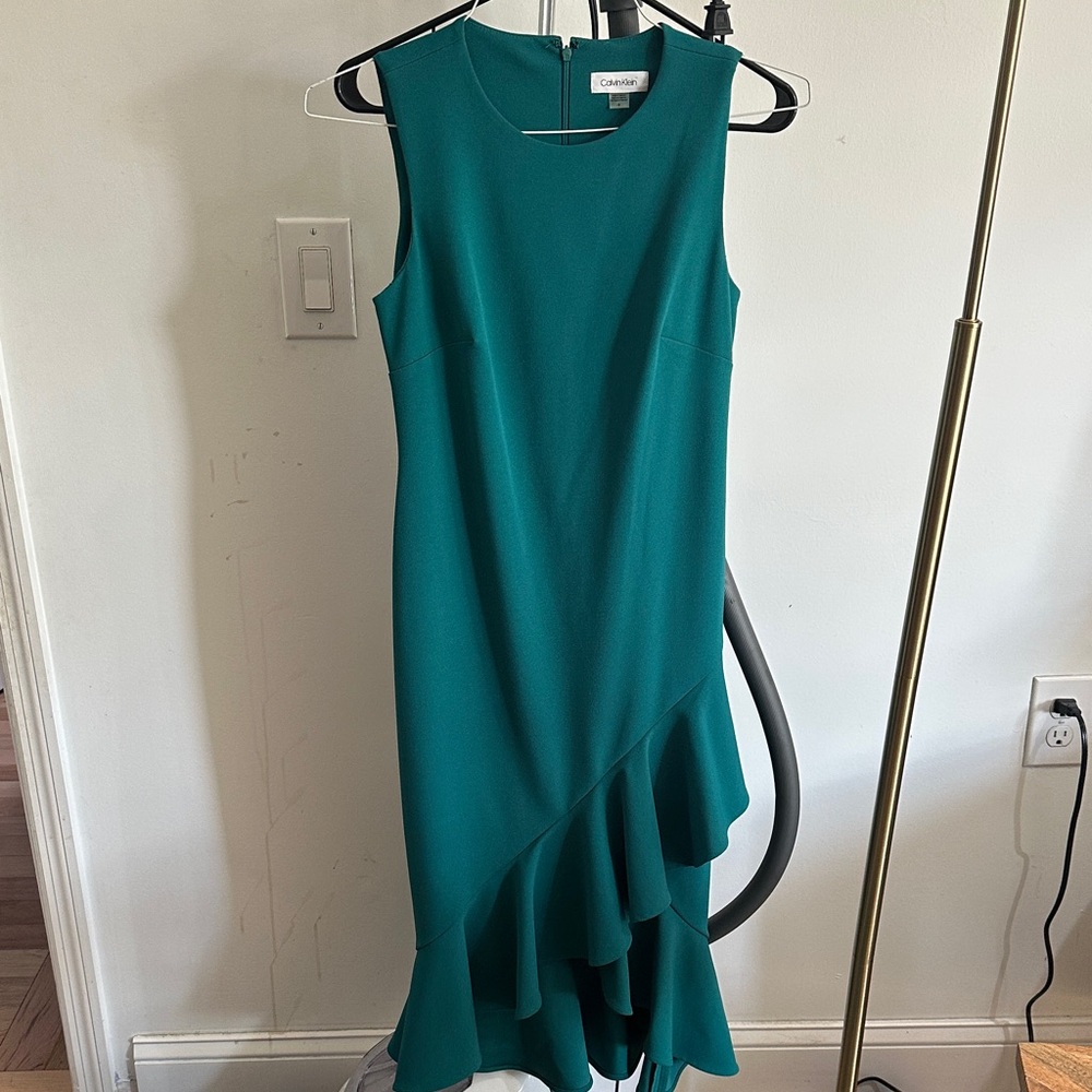 Calvin Klein Asymmetrical Green Dress